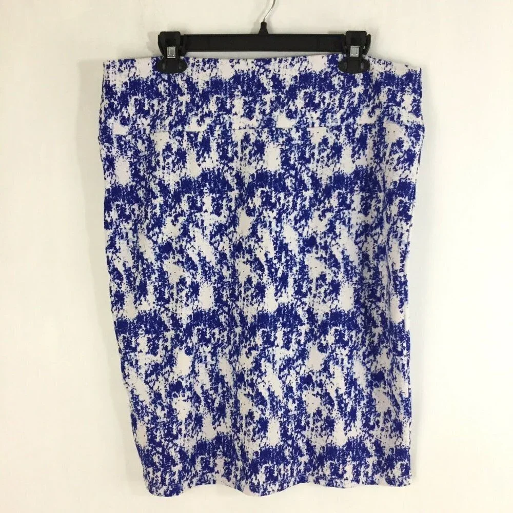 Lularoe Cassie Skirt Plus Size 3XL Blue White Stretch  Pencil Skirt